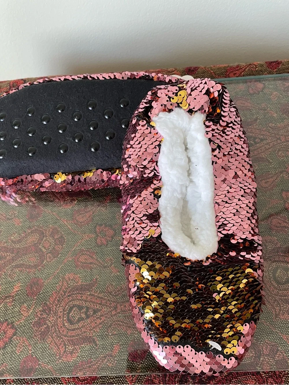 Flip Sequin Ballet Cozy Slippers Pink & Gold NWT Girls Shoe 13-4